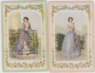 Swap/playing Cards Ladies In Crinoline Dresses Vintage Pair
