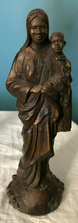 Rare Vintage Carmelite Nuns Bronze Virgin Mary & Infant Jesus Statue Dwight