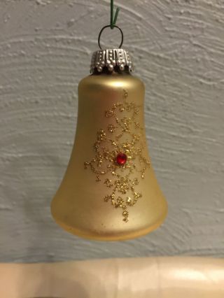Vintage Christmas Tree Ornament Glass Bell Handpainted Glitter Rhinestone
