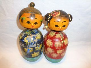 Vtg Japanese Wood Kokeshi Bobble Head Nodder Doll Antique Oriental Trinket Box