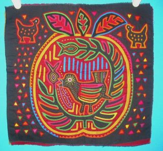 Authentic Old Kuna Mola Blouse Panel Bird In Apple Panama Indian Textile
