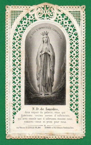Our Lady Of Lourdes Antique Lace Holy Card