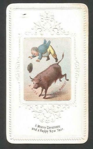 L41 - Bull Throws Man - Chromo - Goodall - 1874 - Victorian Xmas Card
