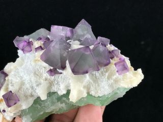 242g Purple and Green Octahedral Fluorite cluster on Quartz Matrix from De ' an 2