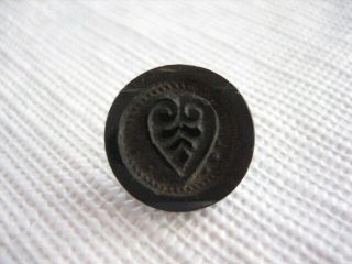Vintage Small 1/2 " Black Glass Impressed Heart Symbol Button - G125