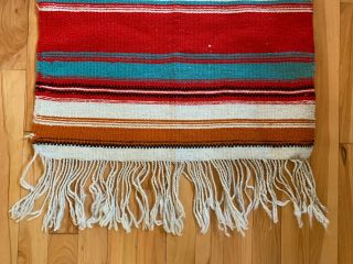 Vintage Mexican Saltillo Serape Blanket Rug Poncho Baja Cape w/ Fringe - 43x22 2