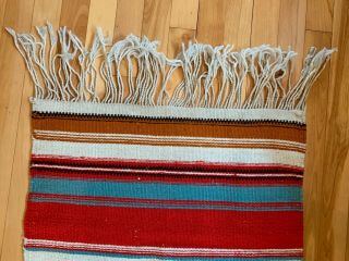 Vintage Mexican Saltillo Serape Blanket Rug Poncho Baja Cape w/ Fringe - 43x22 5