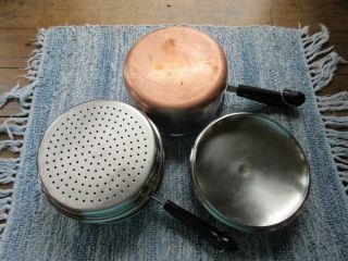 Vtg Revere Ware Copper Clad Stainless 2 Qt Saucepan W/lid/ & Steamer Insert