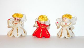 Vtg Christmas Ornaments Angel Tulle Wings Spun Cotton Heads Felt Chenille Japan