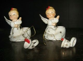 Christmas Holt Howard Vintage Angel Candleholders - Rare - Set Of 2