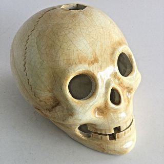 Ceramic Glazed Skull Candle Votive Holder