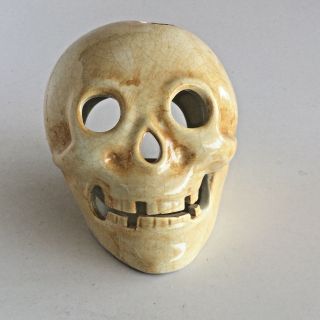 Ceramic Glazed Skull Candle Votive Holder 2