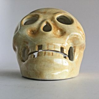 Ceramic Glazed Skull Candle Votive Holder 3