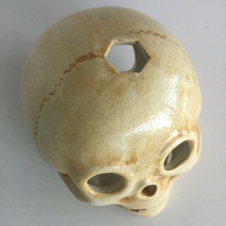 Ceramic Glazed Skull Candle Votive Holder 5