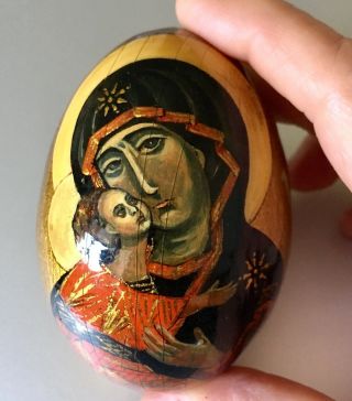 Orthodox Icon Hand Painted Lacquered Wood Egg
