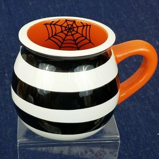 Terramoto Ceramic Halloween Mug Black Orange White Spider Web 16 Oz