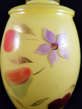 Vintage Bartlett Collins Glass Cookie Jar Yellow With Fruit and Flowers 2