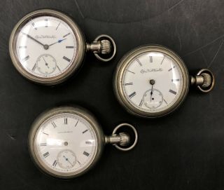 3 Antique Pocket Watches W/cases For Parts/repair Elgin Era Lancaster