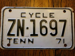 Vintage 1971 Tennessee Motorcycle License Plate White With Black