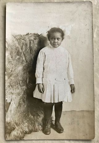 Vintage 1910 Black African American Rppc Real Photo Postcard Posing Young Girl