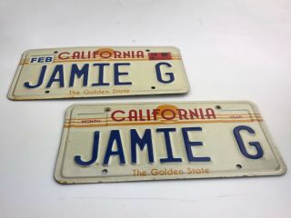 1980’s California Sunrise “the Golden State” License Plate Set Pair : Jamie G