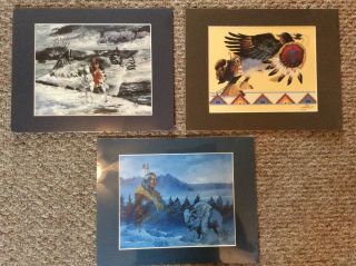 Three Sioux Del Iron Cloud Prints Vintage Old Native American Art