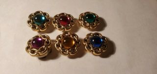 Vintage Set of Six Gold Tone Rhinestone Flower Button Covers 2