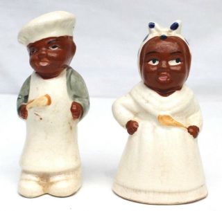 Vintage Black Americana Salt & Pepper Shakers Mammy & Chef - S And P Handpainted