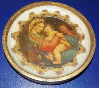 Vintage Madonna Of The Chair Raphael Florence Wooden Wall Plaque
