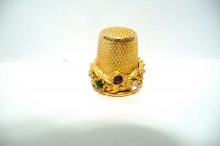 Thimble Vintage Brass W/decorative Band & Colorful Crystals Affixed