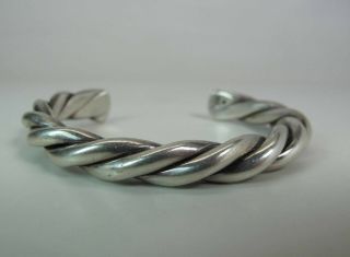Antique / Vintage Braided Solid Sterling Silver Cuff Bracelet W/ Pictograph Mark