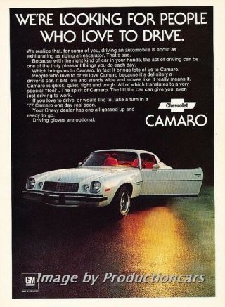 1977 Chevrolet Camaro - Advertisement Print Art Car Ad J672