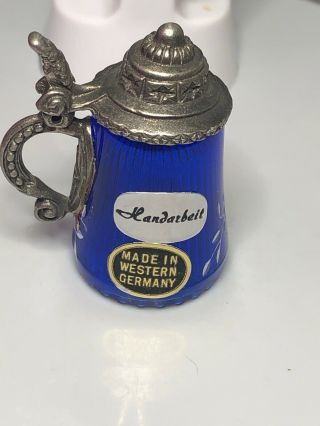 Thimble Pewter And Blue Glass Stein Made In Germany