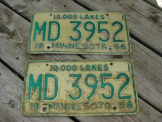 1956 Minnesota License Plate Pair / Md3952
