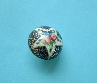 A 16mm Antique Domed French Floral Enamel Button,  Imperfect