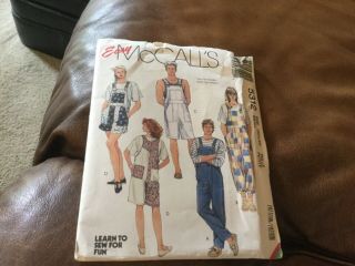 Mccalls Easy Pattern 5312,  Size Small,  Misses Men’s Teen Boys Overalls Cut
