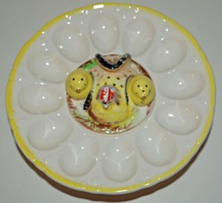 Vintage Deviled Egg Plate Dish Chicken W Chicks Salt And Pepper Shakers Japan