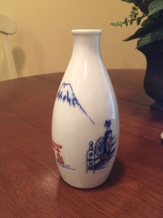 Vintage Sake Jar Bottle Geisha Ceramic Japan Bar Ware Decanter Vase Blue White