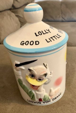 Disney Mickey Mouse,  Donald Duck,  Ludwig von Drake Jar Canister Lolly Pop 1961 3