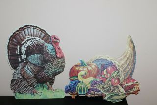 2 Vtg Eureka Thanksgiving Decoration Diecut Cutouts Turkey Cornucopia