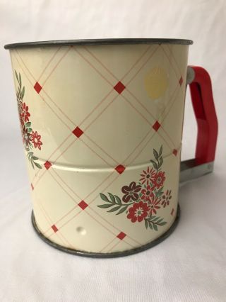 Vintage Checkerboard Floral Metal Flour Triple Sifter Shabby Chic Kitchen Decor