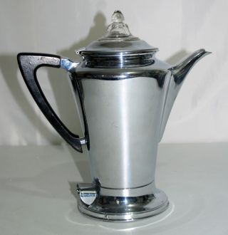 Vtg Stainless Steel Coffee Pot Art Deco Glass Knob Design Display Percolator