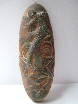 Mexican Folk Art Clay Pottery Wall Mask Lizard Face 14 "