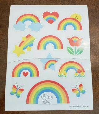 Vintage 1982 Hallmark Cards Sticker Sheet,  Rainbows,  Hearts,  Flowers,  Stars