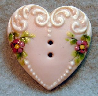 Handcrafted Porcelain Button Pink Dimensional Heart Us 1 "