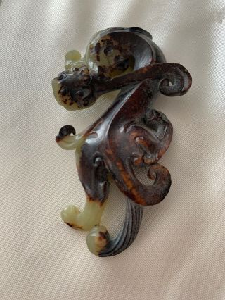 Vintage Lucky Asian Green And Brown Jade Carved Dragon