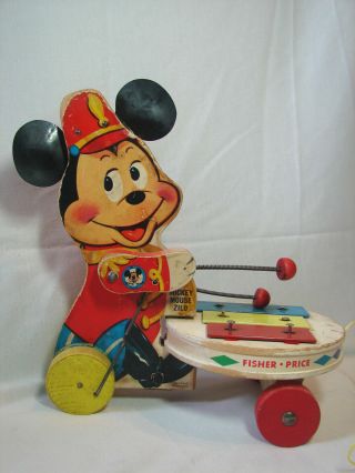 Vintage 1963 Walt Disney Fisher Price Mickey Mouse Zilo 714 Wooden Pull Toy