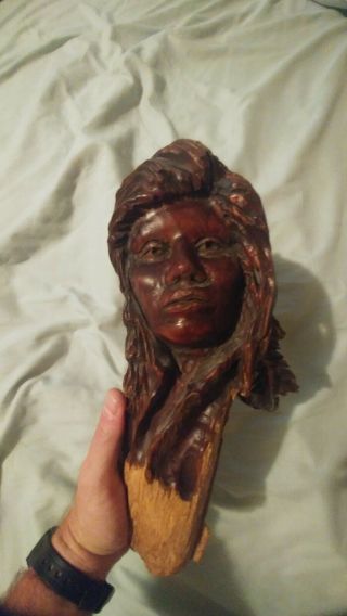 Vintage Native American Woman Hand Carved Wooden Sculpture.  12 " Tall.  Very Unique