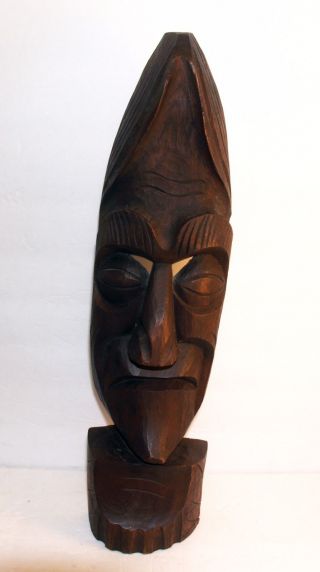African Ghana Rustic Tribal Hand Carved Wooden Wood Mask Wall Hanging