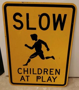 Slow Children At Play Authentic Metal Street Sign Black On Yellow 18 " X 24 "